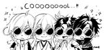  :d amano_nae artist_name chibi feathers gloves hair_feathers holding jacket japanese_clothes male_focus monochrome multiple_boys ookurikara open_mouth shokudaikiri_mitsutada smile sparkle sunglasses taikogane_sadamune touken_ranbu touken_ranbu:_hanamaru track_jacket tsurumaru_kuninaga upper_body white_background 