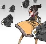  bad_id bad_pixiv_id bird black_hair blonde_hair bow bowtie commentary_request feathered_wings fur_trim glasses grey_background grey_hair kemono_friends mechanical_wings multicolored_hair owl pantyhose short_hair solo spectacled_owl_(kemono_friends) takapon wings yellow_eyes 