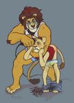  animated anthro father feline headlock lion male mammal parent puddlepup punishment shaving son urine wet_clothing wetting 