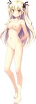  absurdres arms_behind_back barefoot blonde_hair blush breasts full_body highres ikegami_akane kamidanomi_shisugite_ore_no_mirai_ga_yabai. long_hair looking_at_viewer medium_breasts navel nipples official_art orange_eyes smile solo transparent_background two_side_up urara_(kamiyaba) 