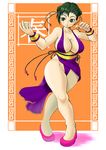  1girl alternate_costume bare_legs blush breasts capcom character_request china_dress chinese_clothes chun-li cleavage cosplay dress female green_hair legs nipples pelvic_curtain ryoushun smile street_fighter 