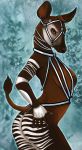  2018 5_fingers anthro areola breasts brown_eyes caribou_(artist) female giraffid looking_at_viewer mammal nipples okapi simple_background smile solo standing 
