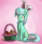 2017 amber_eyes ambiguous_gender basket blood body_parts dismemberment easter equine feral friendship_is_magic hair holidays horn looking_at_viewer lyra_heartstrings_(mlp) mammal multicolored_hair my_little_pony pink_background simple_background solo unicorn witchtaunter 