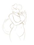  anthro bandanna breasts canine female mammal mature_female nude red_theme sketch smile solo standing starfighter 