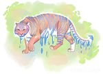  ambiguous_gender blue_stripes feline feral fur green_eyes mammal orange_fur paws reedflower solo standing stripes tiger 