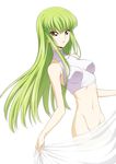  breasts c.c. code_geass green_hair groin highres long_hair looking_at_viewer medium_breasts navel no_pants puma_(hyuma1219) simple_background solo white_background yellow_eyes 