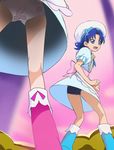  animal_print back-print_panties black_panties blue_eyes blue_footwear blue_hair blue_panties boots bunny_panties bunny_print fang food_print haruyama_kazunori hat kirakira_patisserie_uniform kirakira_precure_a_la_mode multiple_girls open_mouth panties pink_footwear precure print_panties puffy_sleeves short_hair standing strawberry_panties strawberry_print tategami_aoi underwear usami_ichika white_panties 