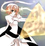  ahoge alexa_pasztor artist_name bleach breasts cape cardcaptor_sakura cosplay dress inoue_orihime inoue_orihime_(cosplay) kinomoto_sakura orange_hair puffy_sleeves small_breasts solo white_dress 