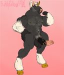  anthro balls big_penis bovine cattle erection flexing horn male mammal muscular penis solo standing stickyfeathers uncut 