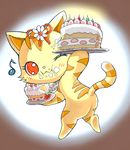 birthday brown_stripes cake candle eating feline female feral fire flower food frosting fruit fur jewelpet jewelry mammal musical_note necklace one_eye_closed plant red_eyes ribbons sango_(jewelpet) simple_background solo strawberry striped_fur stripes tabby tan_fur wink のうせん 