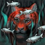  digital_media_(artwork) feline feral fish fur grey_fur group mammal marine red_fur reedflower tiger yellow_eyes 