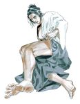  1boy barefoot black_hair blak_hair feet looking_t_viewer lying male_focus ryuu_ga_gotoku solo toes undressing 