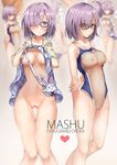  arms_behind_back blurry blurry_background breasts breasts_apart censored collarbone copyright_name cowboy_shot crotchless_swimsuit fate/grand_order fate_(series) fishnet_swimsuit fishnets glasses hair_over_one_eye heart heart_censor hips hood hood_down hoodie lavender_hair lifted_by_self looking_at_viewer mash_kyrielight medium_breasts nakatokung navel nipples no_panties one-piece_swimsuit purple_eyes purple_hair pussy skirt skirt_lift smile solo standing stomach swimsuit thigh_gap 