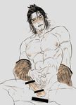  1boy abs blush cum erection muscle nipples pecs penis ryuu_ga_gotoku sitting solo sweat 