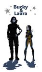  1girl bodysuit boots claws facial_hair goatee hand_on_hip height_difference james_buchanan_barnes laura_kinney long_hair marvel mechanical_arm nico_(gumimayu) no_mask shadow star winter_soldier x-23 x-men 