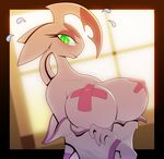  anthro big_breasts breasts clothed clothing dress female green_eyes holding_breast huge_breasts lily_long lips looking_at_viewer mammal mienshao nintendo nipple_bulge pasties pok&eacute;mon r-mk solo standing video_games 
