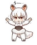  animal_ears arms_up black_hair bow bowtie claw_pose clenched_hand dress frilled_dress frills gradient_hair kemono_friends long_sleeves looking_at_viewer multicolored_hair nervous open_mouth southern_tamandua_(kemono_friends) tail tamandua_ears tamandua_tail tanaka_kusao underbust white_hair 