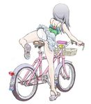  1girl aoi_zero ass bare_arms bare_shoulders bicycle bow cameltoe camisole female from_behind full_body heart leg_lift original panties sandals simple_background skirt solo striped striped_shirt underwear white_background white_panties 