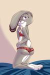  2017 :3 akiric anthro bedroom_eyes bra breasts butt clothed clothing colored dipstick_ears disney ear_over_eye female half-closed_eyes hand_on_hip judy_hopps kneeling lagomorph looking_at_viewer looking_back mammal panties rabbit rear_view seductive small_breasts smile solo underwear zootopia 
