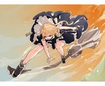  :d ankle_boots blonde_hair bloomers boots braid broom broom_surfing commentary dated dress full_body gotoh510 hair_blowing hat hat_loss highres kirisame_marisa legs long_hair looking_at_viewer messy_hair open_mouth puffy_short_sleeves puffy_sleeves short_sleeves side_braid single_braid smile solo touhou underwear v-shaped_eyebrows wind witch_hat yellow_eyes 