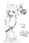  ass blush bow chibi chibi_inset colored_pencil_(medium) dress ex-keine face from_side fujiwara_no_mokou greyscale hair_bow hair_ornament hair_ribbon highres horn_ribbon horns kamishirasawa_keine long_hair looking_at_viewer looking_to_the_side monochrome multiple_girls open_mouth oshake puffy_sleeves ribbon short_sleeves simple_background smile text_focus touhou traditional_media translated white_background 