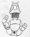  2015 animatronic anthro anus black_and_white exposed_endoskeleton five_nights_at_freddy&#039;s holding_leg inkyfrog lagomorph looking_at_viewer machine male mammal monochrome rabbit robot simple_background sitting solo spread_legs spreading traditional_media_(artwork) video_games white_background withered_bonnie_(fnaf) 