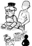  2015 anal anal_penetration animatronic anthro armpit_hair bear black_and_white body_hair chest_hair cock_and_ball_torture dialogue duo english_text faceless_male five_nights_at_freddy&#039;s five_nights_at_freddy&#039;s_2 from_behind_position hat inkyfrog leaning leaning_forward looking_pleasured machine male mammal middle_finger monochrome one_eye_closed penetration penis pointing robot sex sign simple_background text top_hat toy_freddy_(fnaf) video_games white_background 