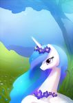  eyelashes female feral floral_head_wreath friendship_is_magic grass happy my_little_pony palestorm princess_celestia_(mlp) smile solo tree wings 