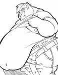  belly belly_overhang big_belly blush canine clothing debug dog male mammal midriff monochrome obese overweight tkc2021 underwear undressing 