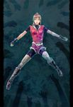  belt bike_shorts blue_eyes boots breasts brown_hair claire_redfield denim fingerless_gloves full_body gloves knee_boots long_hair medium_breasts ponytail resident_evil resident_evil_2 sidelocks solo tamago_tomato 