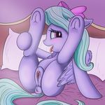  2016 anus atmosseven bed bedroom_eyes blush butt clitoral_winking clitoris equine eyebrows eyelashes female feral flitter_(mlp) friendship_is_magic half-closed_eyes looking_at_viewer mammal my_little_pony nude on_bed pegasus pussy pussy_juice ribbons seductive solo tongue tongue_out wings 