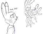  2017 anthro carrying clothed clothing cuckold dialogue disney english_text faint group jack_savage lagomorph male mammal monochrome purple_and_white rabbit simple_background text tggeko white_background zootopia 