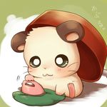  :3 blush brown_fur cappy feral fur hamster hamtaro_(series) hat huyumikann_(artist) iron japanese_text male mammal pan rodent simple_background solo text whiskers white_fur 
