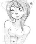  akunim anthro black_and_white breasts ear_piercing eyelashes female hair mammal may_(kabangeh) monochrome nipples nude open_mouth piercing red_panda smile solo 