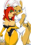  anthro bow_tie breast_grab breasts clothed clothing digimon duo easter female female/female hand_on_breast holidays lagomorph mammal nipples nude pussy rabbit renamon skimpy smile standing wide_hips yawg 