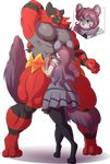  2017 abs alpha_channel ambiguous_gender anthro barazoku blush clothing dress feline fur girly impaledwolf incineroar mammal mouse muscular nintendo pecs pok&eacute;mon red_fur rodent shy skirt teasing thick_thighs video_games 