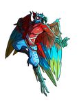 anthro avian beak boo-rad13y clothed clothing feathered_wings feathers fighting_stance legwear luchador male mask multicolored_tail multicolored_wings shorts solo talons topless wings wrestler 