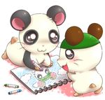  :3 black_fur blush brown_fur cappy cloud crayon creating_art drawing duo feral fur hamster hamtaro_(series) hat male mammal open_mouth panda_(hamtaro) paper rodent simple_background sky whiskers white_background white_fur アイミ 