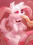  2017 anthro blush breasts butt canine collar digital_media_(artwork) drooling female fur hand_on_breast invalid_tag kneeling mammal napdust nipples nude oral paws saliva simple_background smile solo tentacles white_fur 