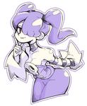  1girl bare_shoulders breasts cleavage detached_collar detached_sleeves dress female hair_over_one_eye inarou_(rakugakiproject) long_hair looking_at_viewer medium_breasts monochrome red_eyes skull skullgirls solo squigly_(skullgirls) stitched_mouth stitches twintails zombie 