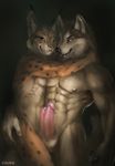  2017 abs anthro armpits athletic balls biceps blue_eyes butt canine chunie claws digital_media_(artwork) dog duo erection feline frottage fur glans hi_res humanoid_penis husky looking_at_viewer lynx male male/male mammal muscular muscular_male nipples nude open_mouth orange_eyes orange_fur partially_retracted_foreskin pecs penis precum retracted_foreskin sex simple_background smile spots standing teeth uncut vein whiskers white_fur 