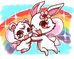  &lt;3 =鵜= bear blue_eyes blush cherry_blossom cub cute duo eyelashes female feral fur happy hare jewelpet jewelry jumping labra_(jewelpet) lagomorph mammal necklace one_eye_closed open_mouth pink_fur plant polar_bear rainbow red_eyes ruby_(jewelpet) sanrio sky sparkle star white_fur wings wink young 