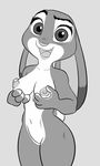  2017 anthro breasts disney female gray_scale judy_hopps lagomorph leo-san mammal monochrome navel nipples nude open_mouth rabbit solo wide_hips zootopia 
