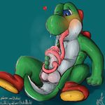  2017 asbel_lhant autofellatio balls blue_eyes clothing cum cum_in_mouth cum_inside cum_on_penis cum_on_tongue cumshot dinosaur ejaculation footwear foreskin invalid_tag licking male mario_bros masturbation nintendo oral orgasm penis scales shoes simple_background snout solo tongue tongue_out uncut video_games yoshi 