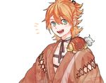  :d animal animal_on_shoulder green_eyes gyuunyuu_(mashika) japanese_clothes kamekichi male_focus open_mouth orange_hair smile touken_ranbu turtle upper_body urashima_kotetsu 