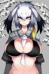  between_breasts breasts commentary_request curvy hair_between_eyes kemono_friends large_breasts looking_at_viewer necktie redrose214 shoebill_(kemono_friends) solo 