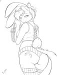  2017 anonipony anthro basket bunny_costume butt clothing costume cutie_mark easter easter_egg equine fake_ears fake_rabbit_ears female holidays horse legwear looking_at_viewer looking_back mammal monochrome my_little_pony noni_(oc) panties pony socks solo underwear 