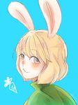  :3 animal_ears blonde_hair blush bunny_ears carrot carrot_(one_piece) close-up dakoru_(portzzx) grey_eyes monster_girl one_piece rabbit_girl shawl simple_background solo 