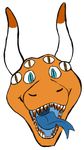  2017 blue_eyes blue_tongue digital_media_(artwork) gesh happy headshot horn jitters looking_at_viewer male multi_eye open_mouth orange_scales scales smile teeth throat tongue tongue_out yellow_eyes 