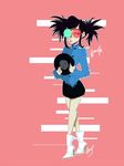  1girl black_hair black_skirt fur_jacket gorillaz high_heel_boots lipstick miniskirt noodle_(gorillaz) record short_twintails skirt solo sunglasses twintails white_boots 